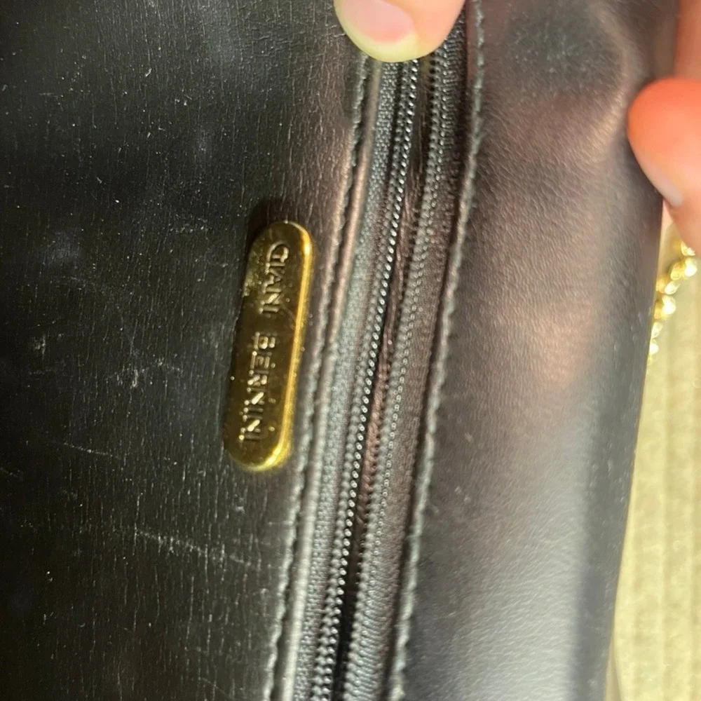 Giani Bernini Black Quilted Patent Leather Crossbody Bag Gold Chain Strap